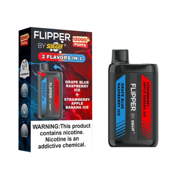Flipper Disposable Vape – Grape Blue Raspberry Ice+Strawberry Apple Banana (40mg) 12000 Puffs