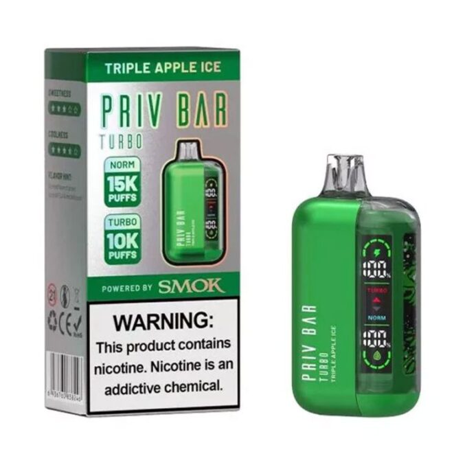 Priv Bar Turbo Disposable Vape – Triple Apple Ice 15000 Puffs