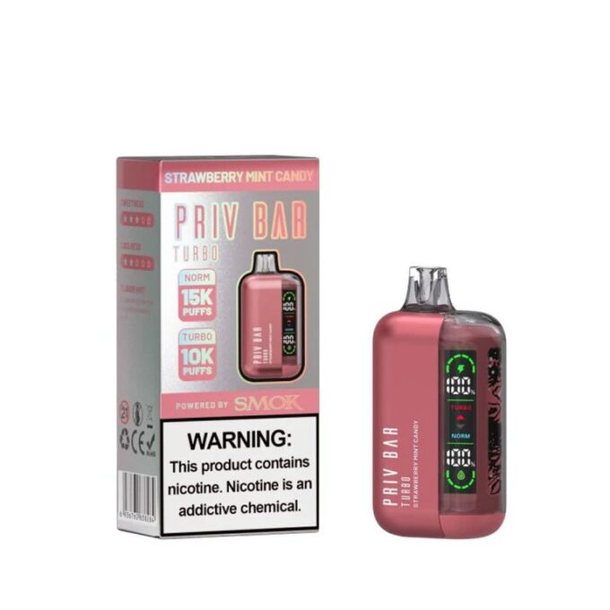 Priv Bar Turbo Disposable Vape – Strawberry Mint Candy (50mg) 15000 Puffs